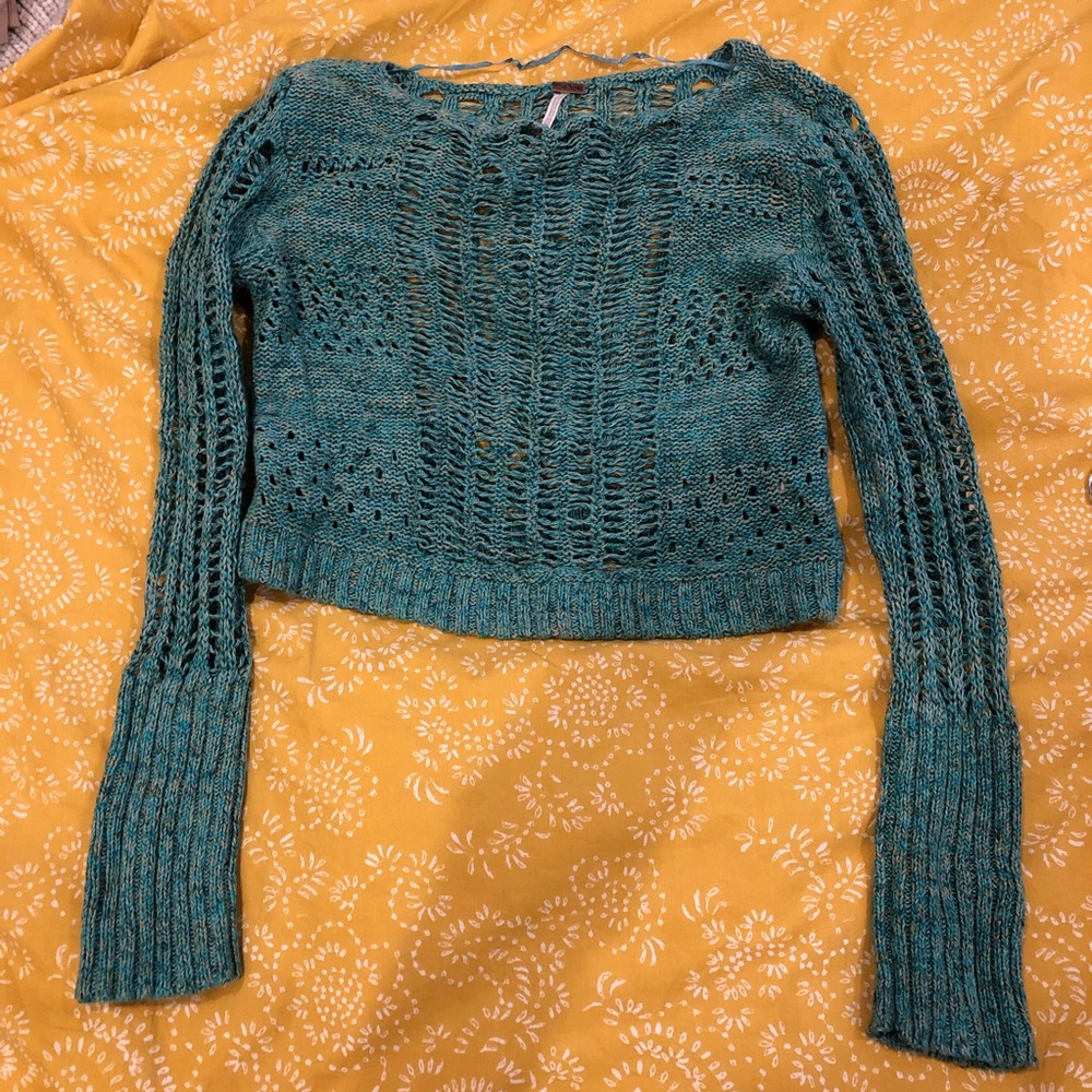 Free People Cropped Knit Sweater Teal XS